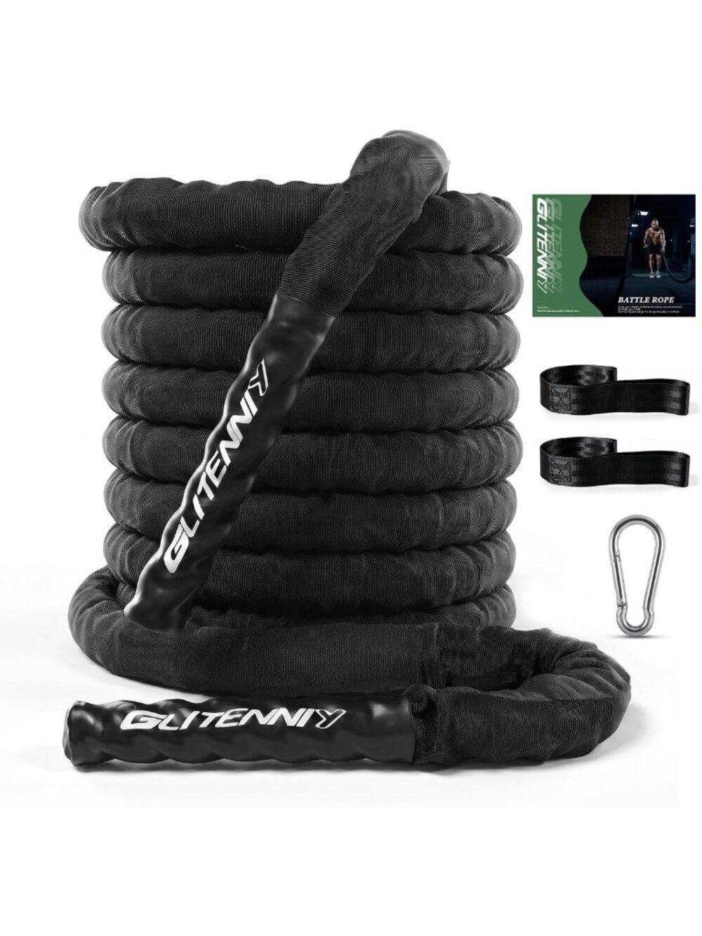 30ft Heavy Battle Ropes - Black Workout Rope for Home Gym & Exercise Training